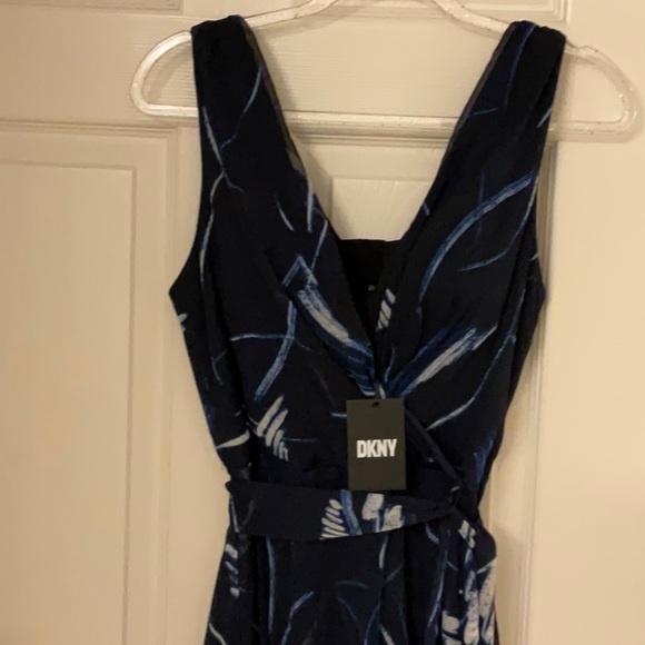 DKNY Blue/Black Wrap Sundress Sleeveless V-neck! High-Low Hemline! - Picture 2 of 8